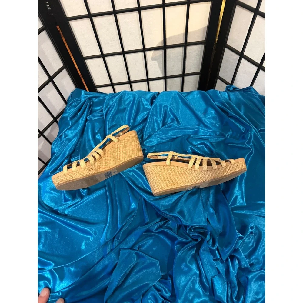 🌾 DV by Dolce Vita Elude Wedge Sandals Beige Raffia Espadrille Size 6.5 NWT
